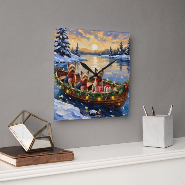 Reloj Cuadrado Yorkshire Terrier Christmas Boat Holiday (Oficina)