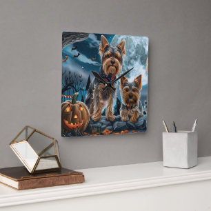 Reloj Cuadrado Yorkshire Terrier Halloween Espeluznante