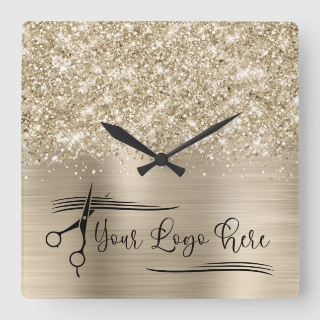 Reloj Cuadrado Your Logo Glittery Pale Gold Glam (Anverso)