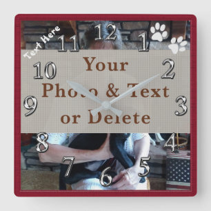 Reloj Cuadrado Your Photo and Text Personalized Dog Wall Clock