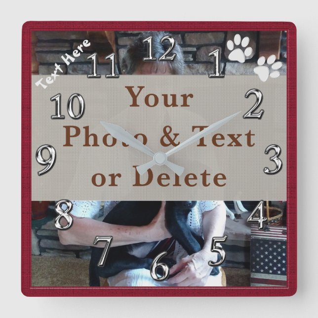 Reloj Cuadrado Your Photo and Text Personalized Dog Wall Clock (Anverso)