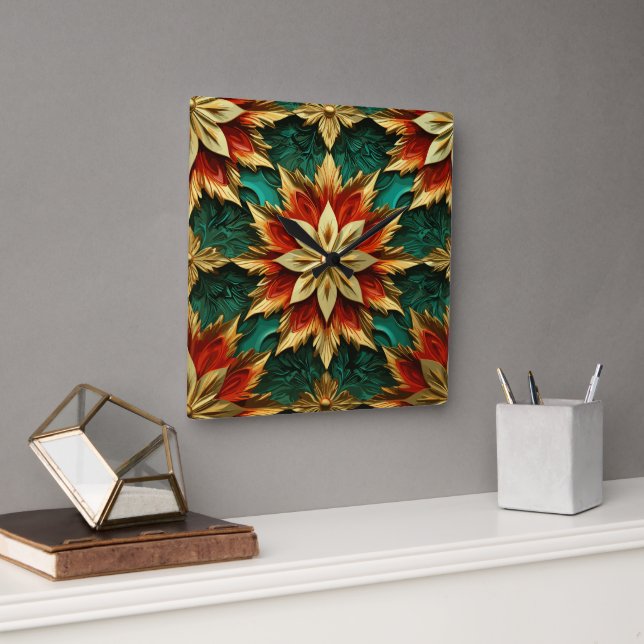 Reloj Cuadrado Yuletide Opulence: Hilos de oro de Navidades (Oficina)