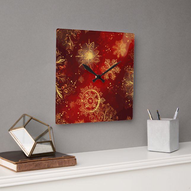Reloj Cuadrado Yuletide Opulence: Hilos de oro de Navidades (Oficina)