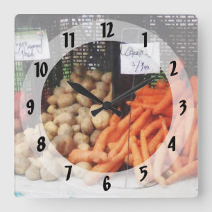 Reloj Cuadrado Zanahorias, papas y miel