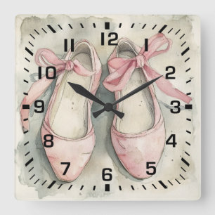 Reloj Cuadrado Zapatos planos de ballet con lazo rosa pastel vint