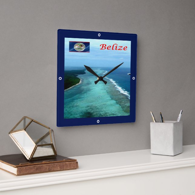 Reloj Cuadrado zBZ005 BELIZE Barrier Reef, América, (Oficina)