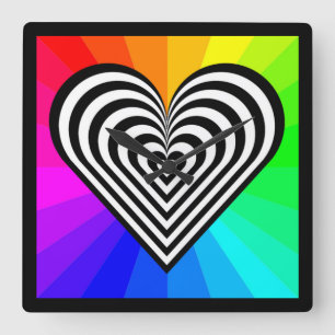 RELOJ CUADRADO ZEBRA HEART RAINBOW PATTERN