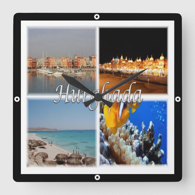 Reloj Cuadrado zEG068 HURGHADA, Egipto, Mar Rojo, Mosaico, (Anverso)