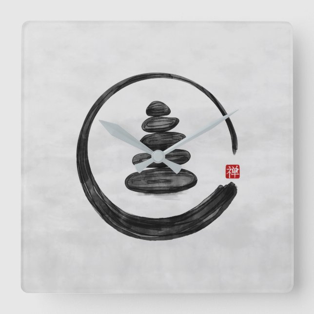 Reloj Cuadrado Zen Enso Circle y Zen stones - Watercolor (Anverso)
