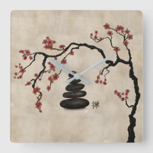 Reloj Cuadrado Zen stones Sakura Tree