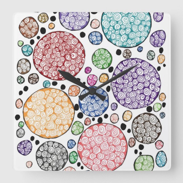 Reloj Cuadrado Zentangle circles pattern (Anverso)