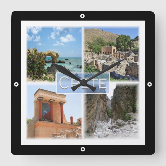 Reloj Cuadrado zGR021 potpourri de CRETE, Grecia, Europa, (Anverso)
