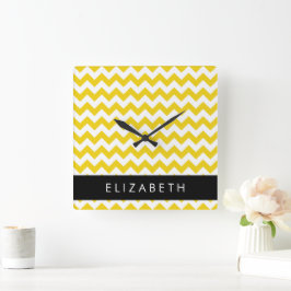 Reloj Cuadrado Zigzag Amarillo, Chevron Amarillo, Tu Nombre