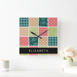 Reloj Cuadrado Zigzag, Chevron, Gingham, Puntos Polka, Tu Nombre