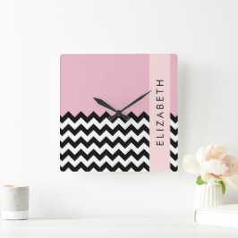 Reloj Cuadrado Zigzag negro y blanco, chevron, rosado, tu nombre