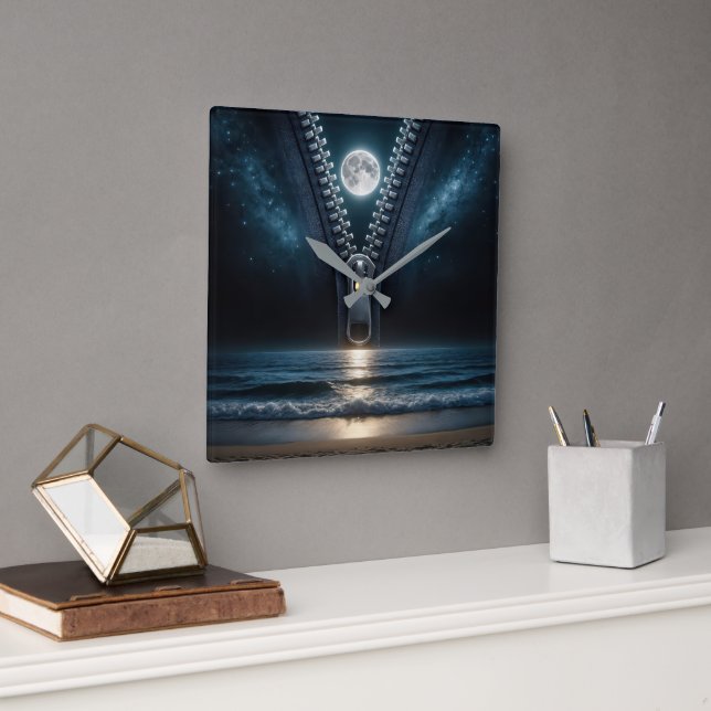 Reloj Cuadrado Zipper Descomprimiendo La Luz De La Luna (Oficina)