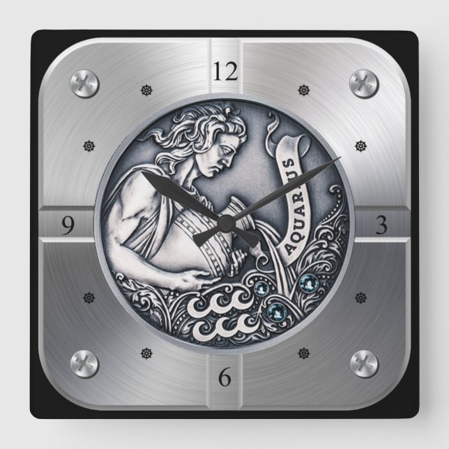 Reloj Cuadrado Zodiac ~ Aquarius ~ Celestial ~ Astrología occiden (Anverso)