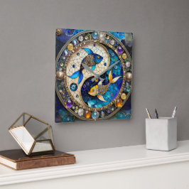 Reloj Cuadrado Zodiac - Pisces Fish Yin y Yang