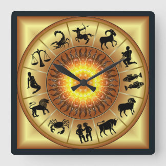 Reloj Cuadrado Zodiac~Sol tostado~Astrología occidental~Atrás dor