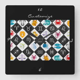 Reloj Cuadrado Zodiac Sun Rótulo Astrología Calendario Thunder_