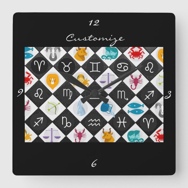 Reloj Cuadrado Zodiac Sun Rótulo Astrología Calendario Thunder_Co (Anverso)