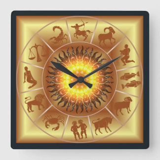 Reloj Cuadrado Zodiac~Toasted Sun~Western Astrology~Gold Back~