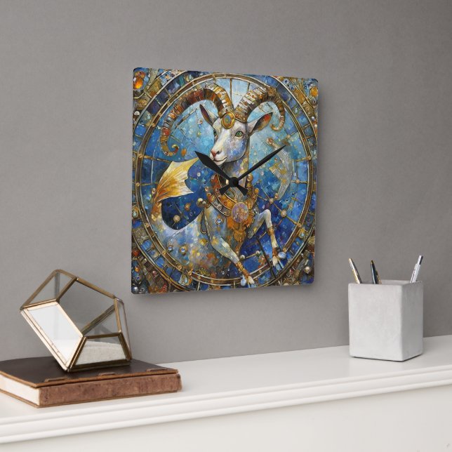 Reloj Cuadrado Zodiaco - Capricornio la Cabra de Mar (Oficina)