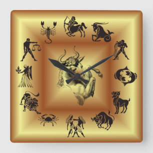 Reloj Cuadrado Zodiaco de oro ~ Rótulos astrológicos ~ Tauro ~