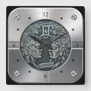 Reloj Cuadrado Zodiaco ~ Géminis ~ Celeste ~ Astrología Occidenta