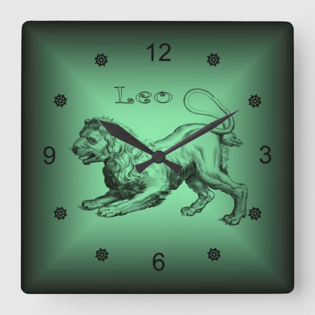 Reloj Cuadrado Zodiaco ~ Leo ~ Rótulos astrológicos ~ Horóscopo ~ (Anverso)