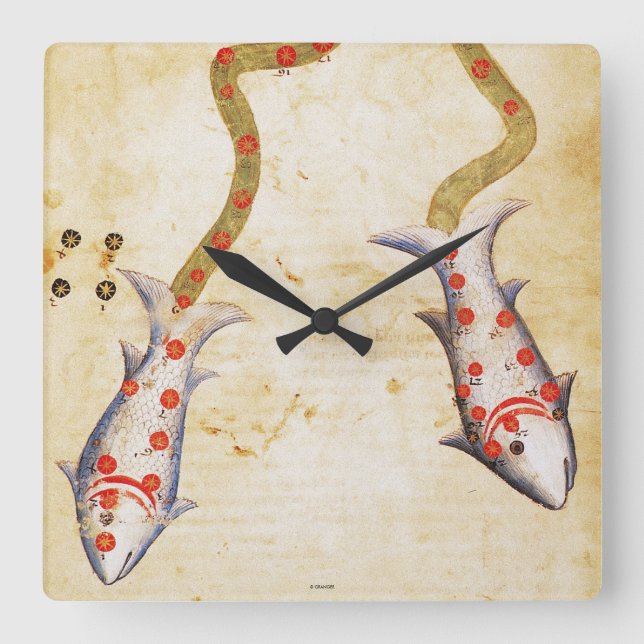 Reloj Cuadrado Zodiaco: Piscis, C1350 (Anverso)