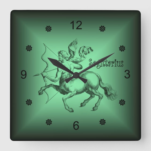 Reloj Cuadrado Zodiaco ~ Sagittarius ~ Rótulos astrológicos ~ (Anverso)
