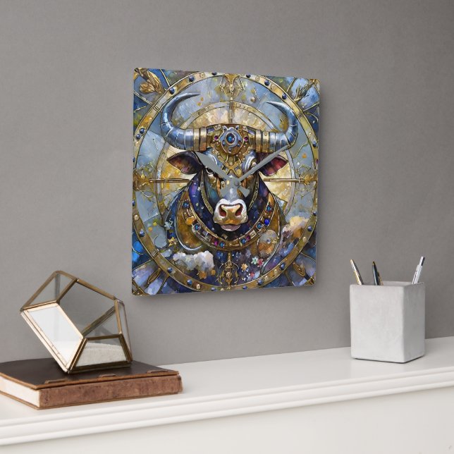 Reloj Cuadrado Zodiaco - Taurus El Toro (Oficina)
