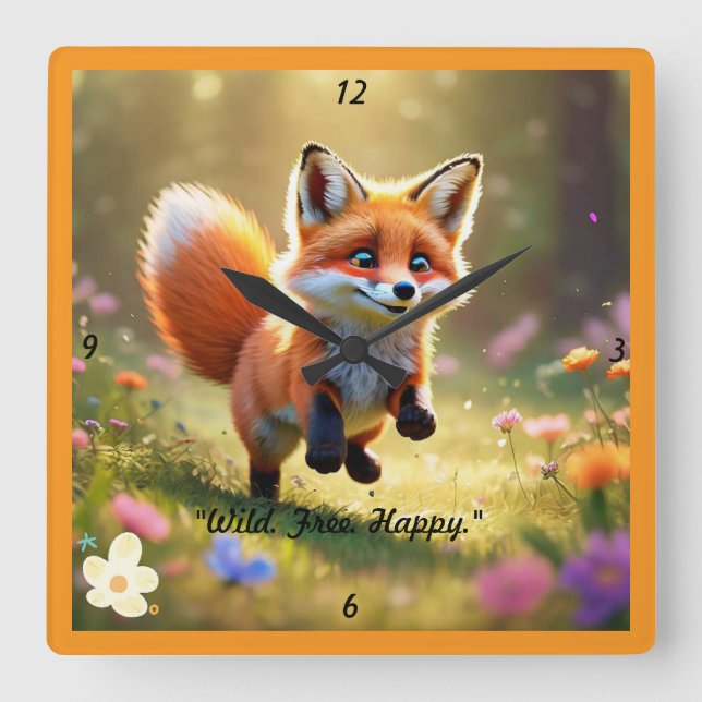 Reloj Cuadrado "Zorro con espíritu libre" (Anverso)