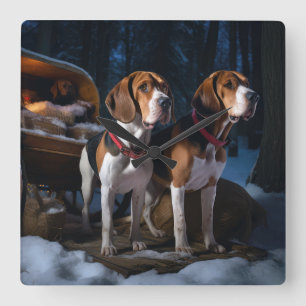 Reloj Cuadrado Zorro de Inglés Americano Snowy Sleigh Navidad