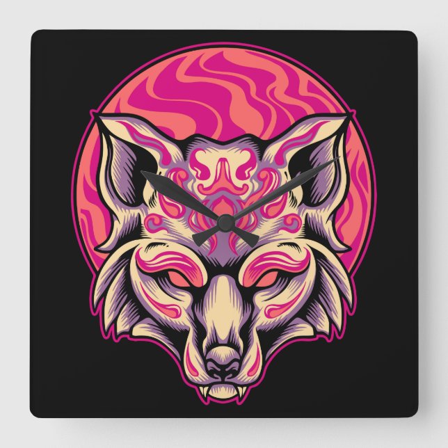 Reloj Cuadrado Zorro Kitsune   (Anverso)