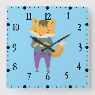 Reloj Cuadrado Zorro lindo con taza de té