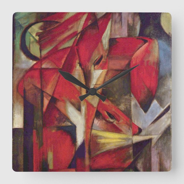Reloj Cuadrado Zorros por Franz Marc, Arte abstracto cubista vint (Anverso)