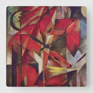 Reloj Cuadrado Zorros por Franz Marc, Arte Cubista Abstracto Vint