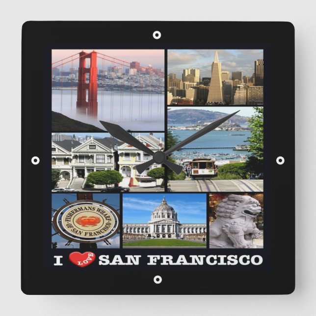 Reloj Cuadrado zUS067 SAN FRANCISCO I Love, Mosaic, (Anverso)