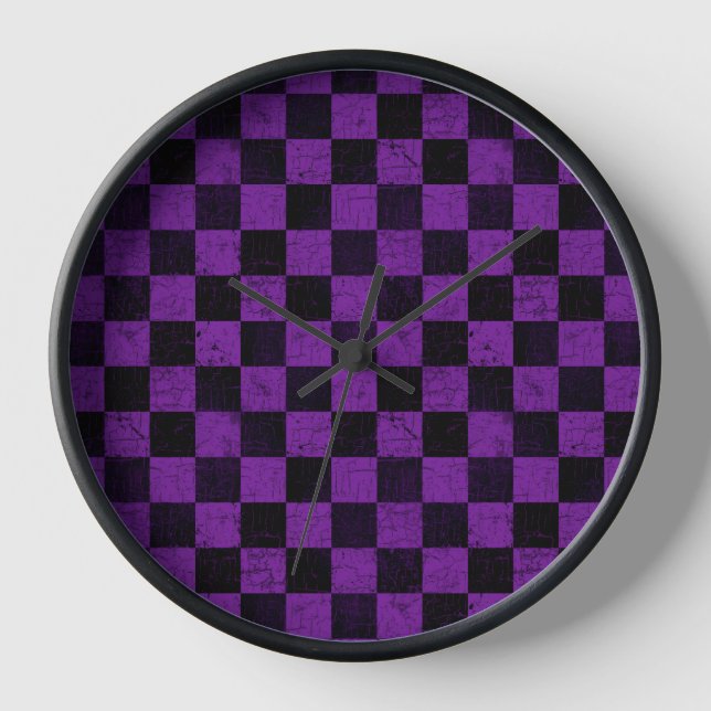 Reloj Cuadros Rústicos, Morado y Negro (Anverso)