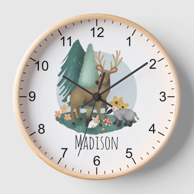 Reloj Curte Rustic Woodland Forest Animals Baby Nursery (Anverso)