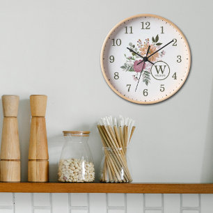 Reloj Custom Family Watercolor Flowers Wall