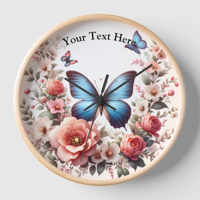 Reloj Customizable Blue Butterfly Floral Art-96279 (Anverso)