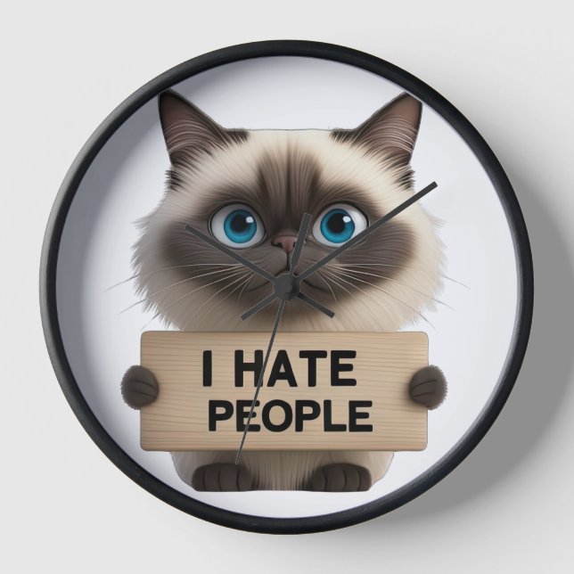 RELOJ CUTE BIRMAN CAT CON EL RÓTULO ODIO A LA GENTE (Anverso)