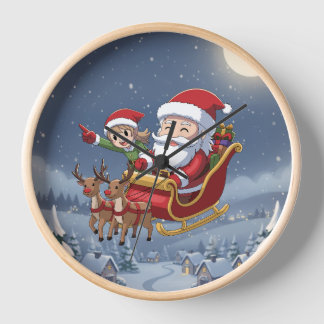 Reloj Cute Christmas Chibi Santa and Elf Clock