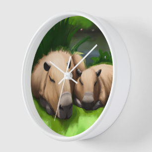 Reloj Cute gracioso aplastar a Capybaras por el estanque