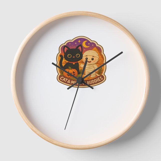 Reloj Cute Halloween Cat y momia Embroidery Parche Stic (Anverso)