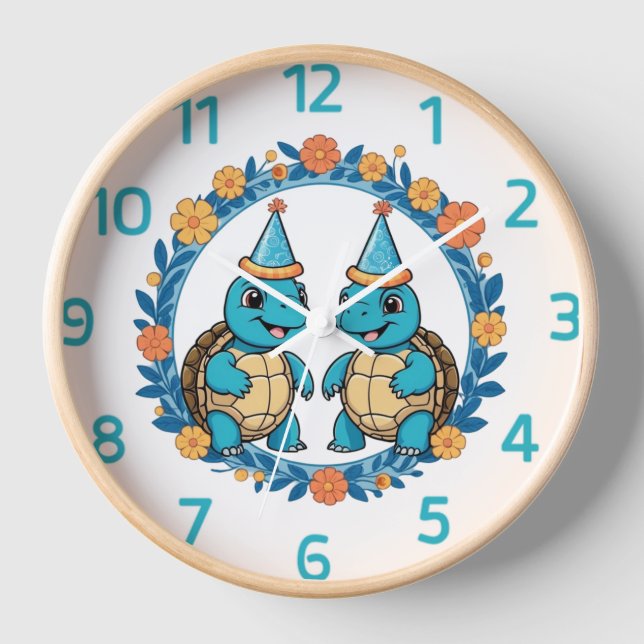 Reloj Cute Happy Turtle Birday Party (Anverso)
