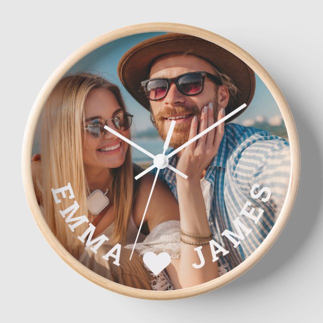 Reloj Cute Love Heart Photo Parples Nombres personalizad (Anverso)